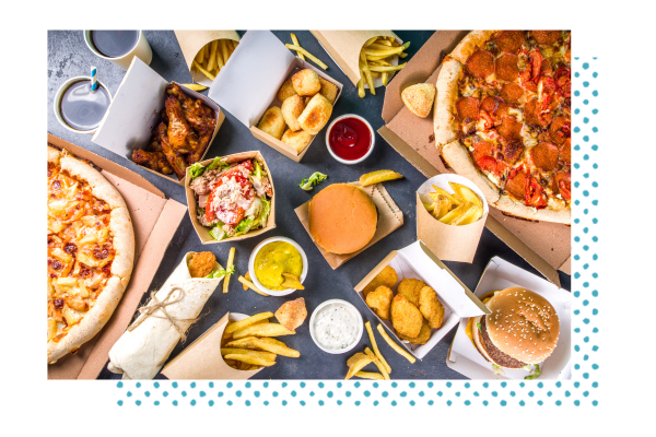 restaurant food flat lay
